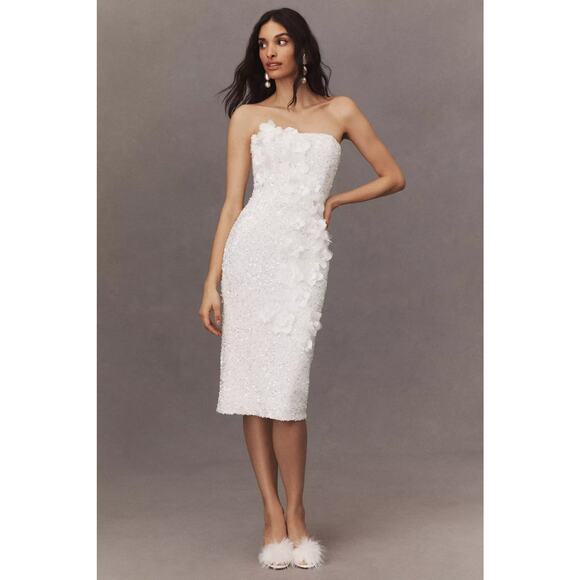 Helsi Liliana Strapless Floral Appliqué Stretch Sequin Midi Dress Size Medium - Picture 1 of 16